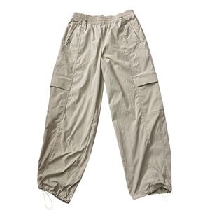 Athleta Cargo Pants Tan Beige Elastic Waist‎ Bungee Hem Outdoor Size M BB07